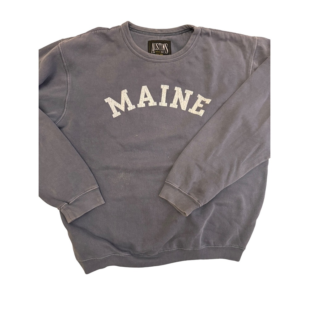 Maine Arch Crewneck Sweatshirt Navy Faded Distressed New England Oversized M